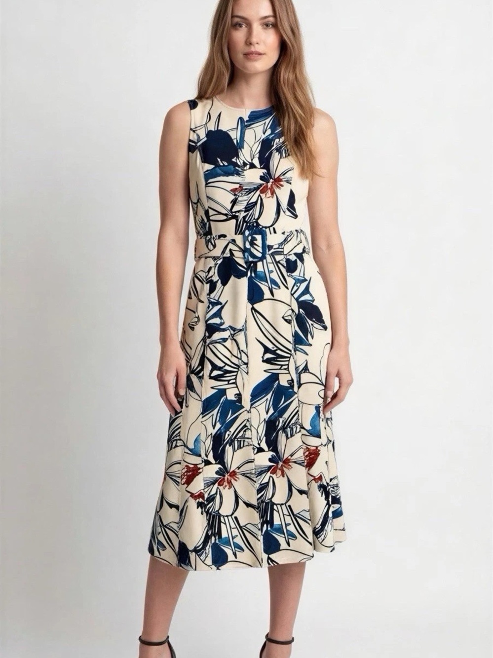 Calvin Klein Women’s Printed Sleeveless A-Line Midi Dress Sz 6